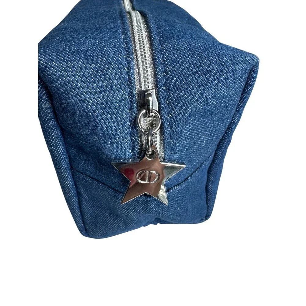 Dior Beauty Limited Edition Denim Cosmetic Pouch star zipper pull new